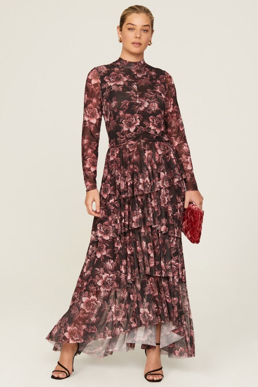 Ted Baker Janeti Mesh Tiered Maxi Dress US 12 Romantic